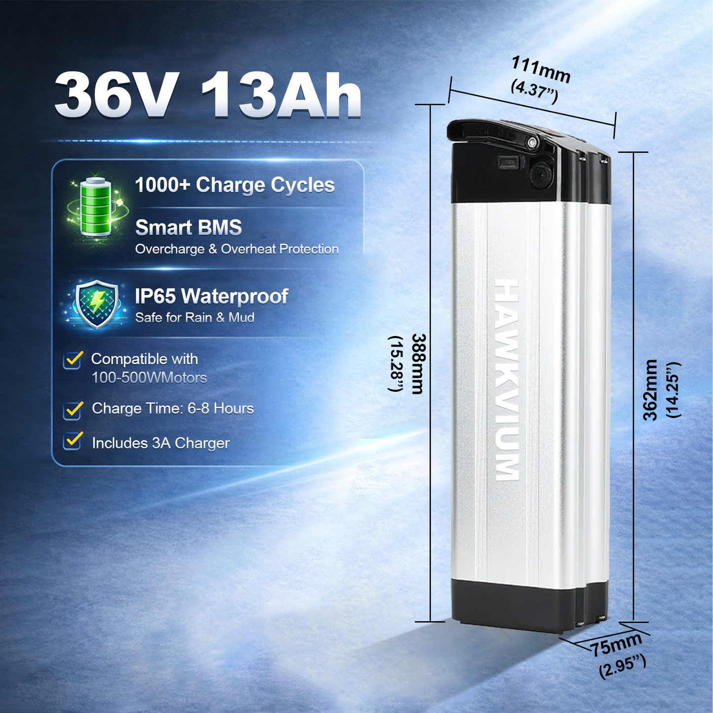 Silver Fish 36V 13Ah Ebike Battery