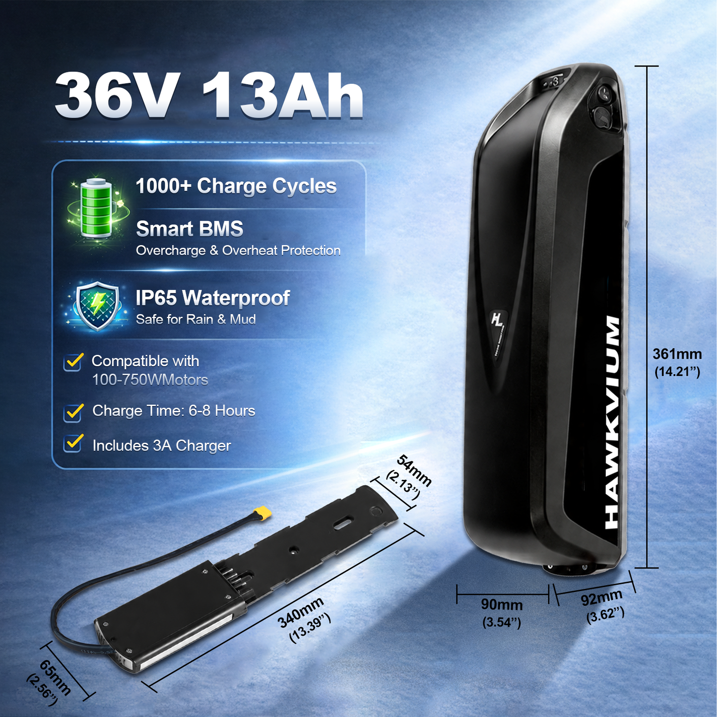 Hailong 36V 13Ah Ebike Battery