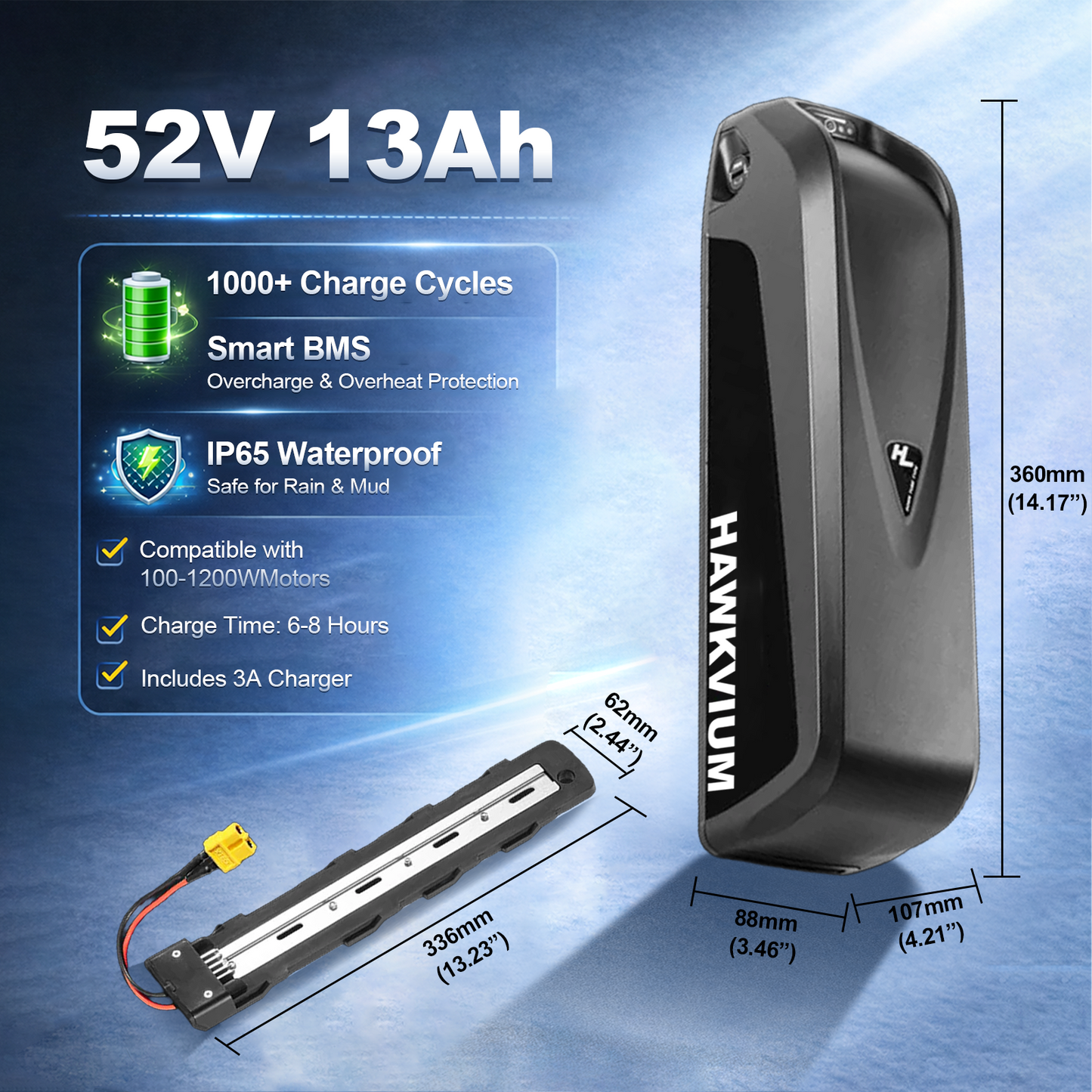 Hailong 52V 13Ah Ebike Battery