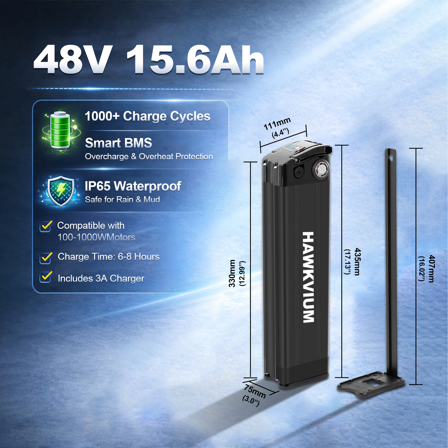 Silver Fish 48V 15.6Ah Ebike Battery Black