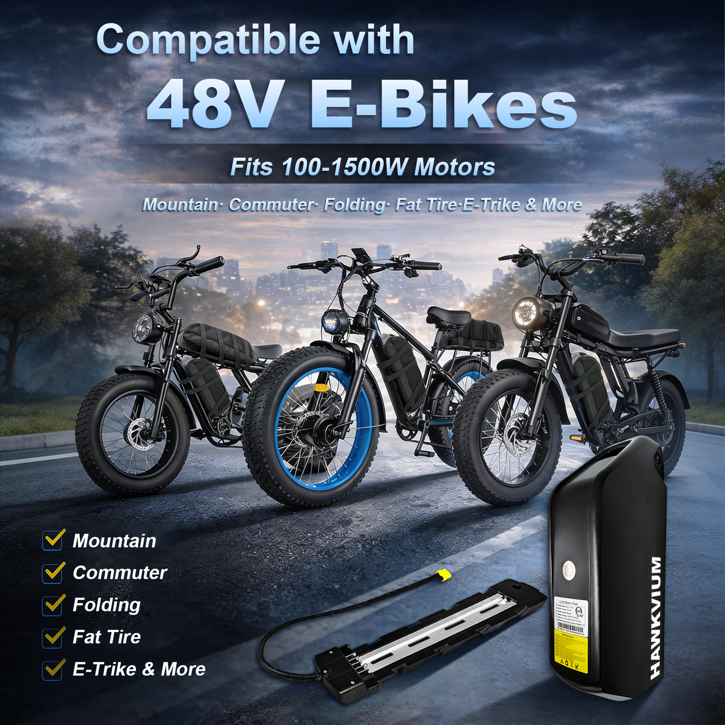 Polly DP-7 48V 25Ah Ebike Battery with Universal E-Bike Battery Mounting Bag