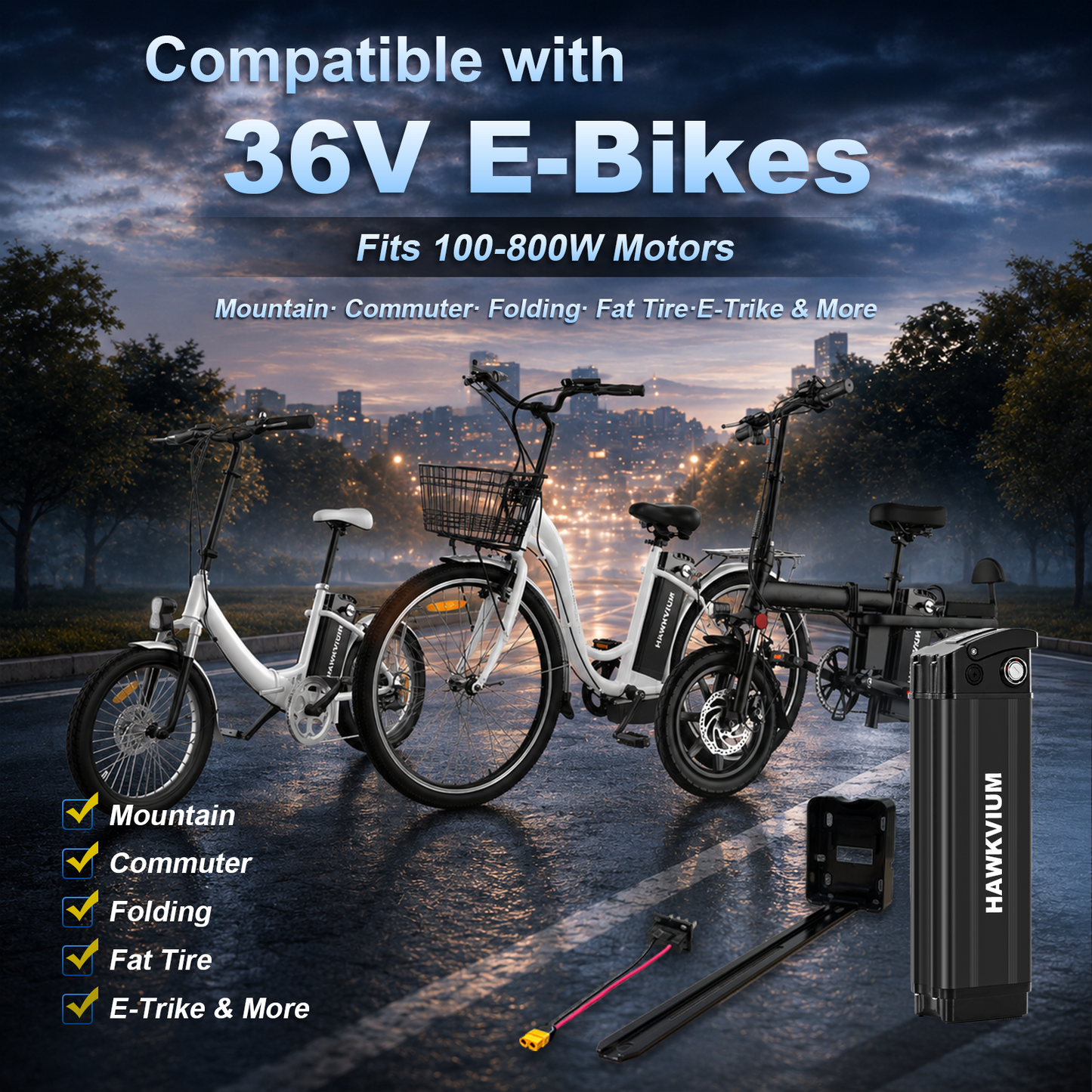 Black Silver Fish 36V 13Ah Ebike Battery