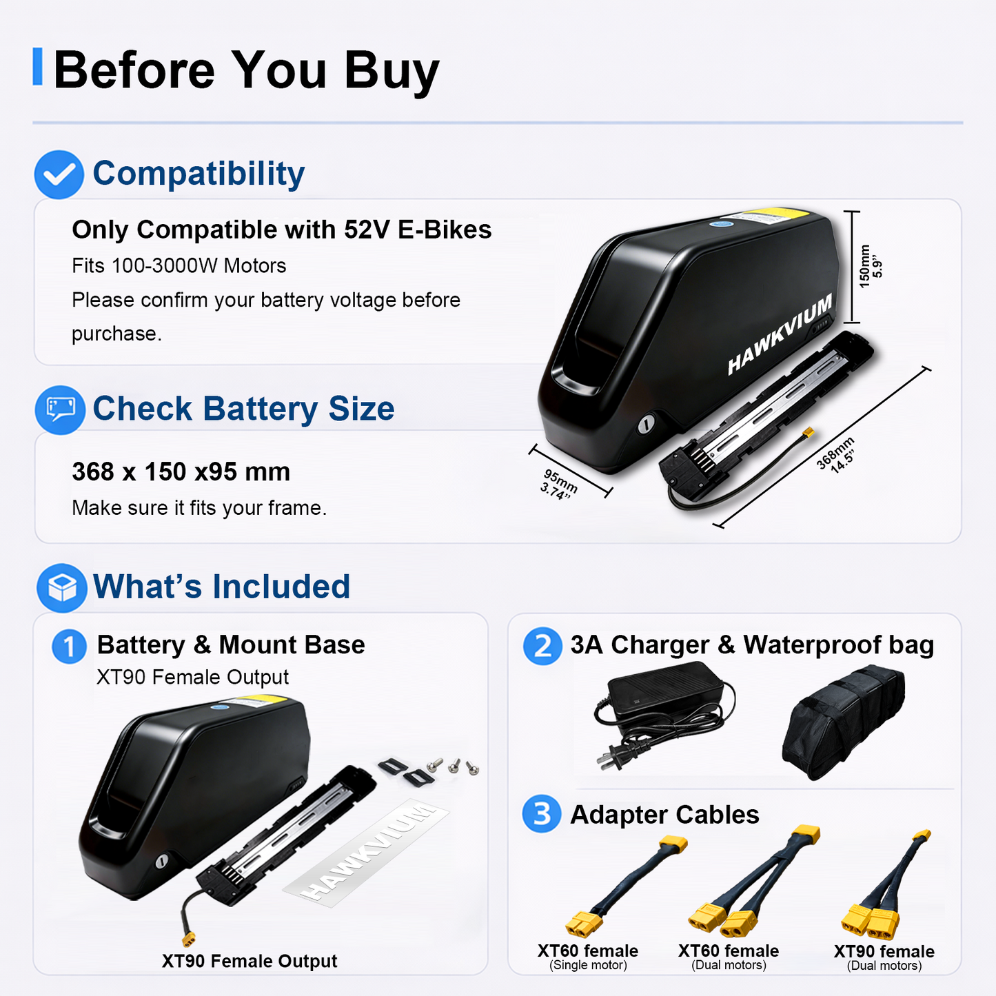Polly DP-7 52V 25Ah Ebike Battery with Universal E-Bike Battery Mounting Bag