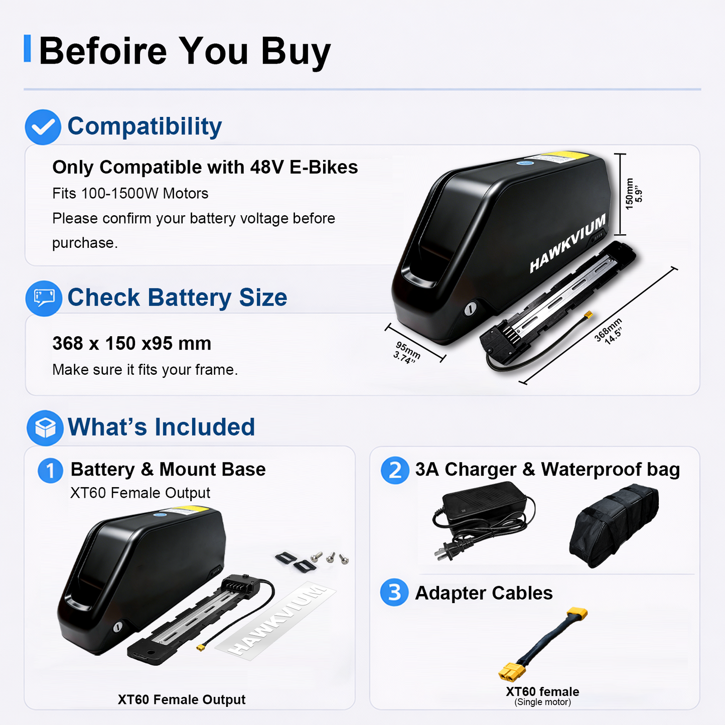 Polly DP-7 48V 25Ah Ebike Battery with Universal E-Bike Battery Mounting Bag