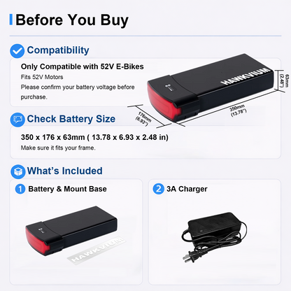 Rear Rack 52V 17.4Ah Ebike Battery
