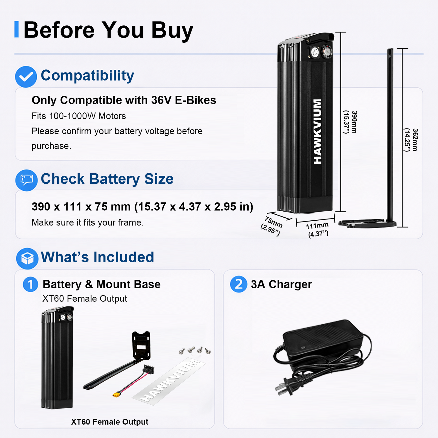 Black Silver Fish 36V 15Ah  Ebike Battery