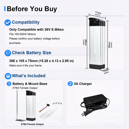 Silver Fish 36V 13Ah Ebike Battery