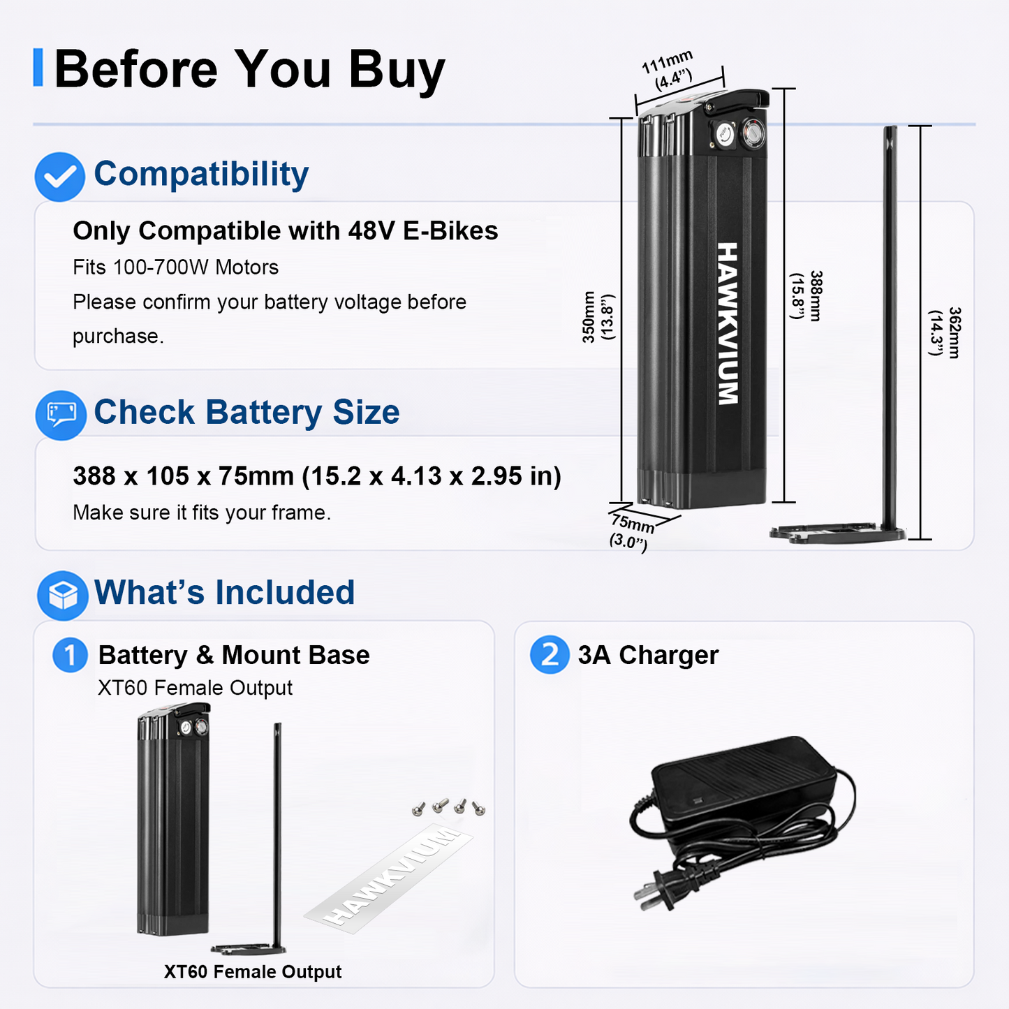 Black Silver Fish 48V 13Ah Ebike Battery