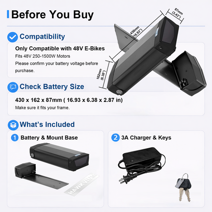 Rear Rack 48V 20.8Ah Ebike Battery