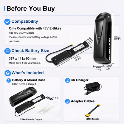 Hailong 48V 15Ah Ebike Battery