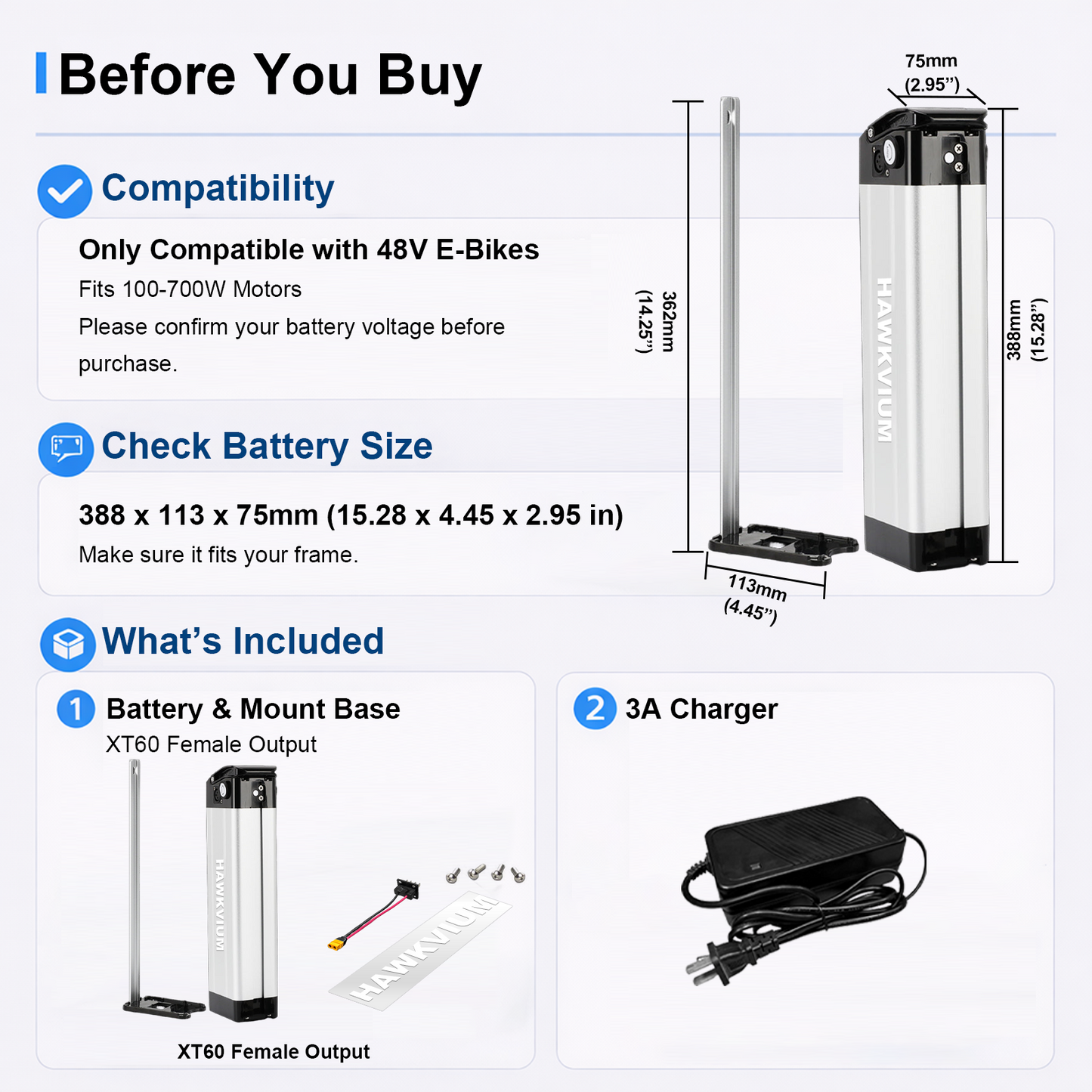 Silver Fish 48V 10.4Ah Ebike Battery