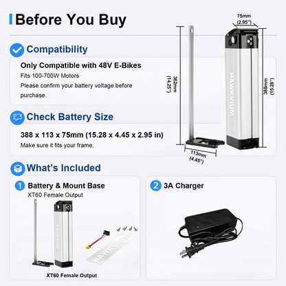 Silver Fish 48V 10.4Ah Ebike Battery