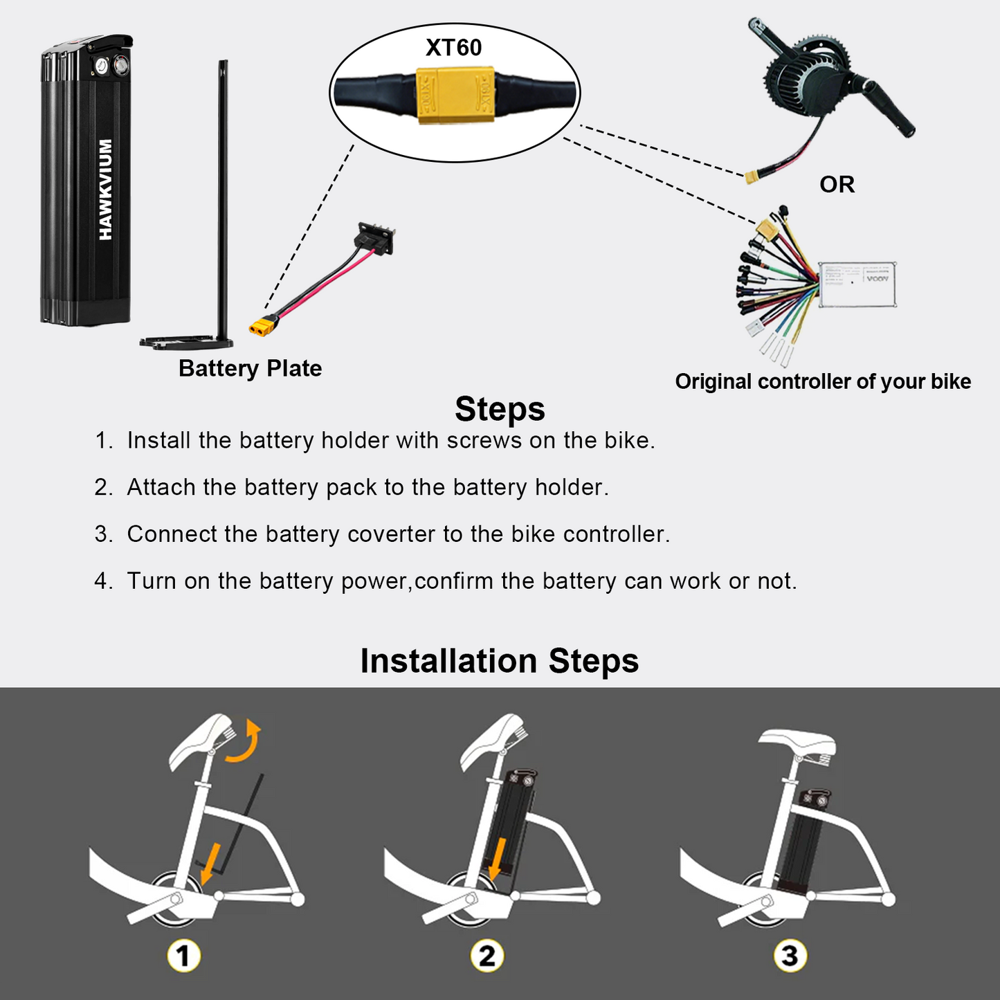 Black Silver Fish 36V 15Ah  Ebike Battery