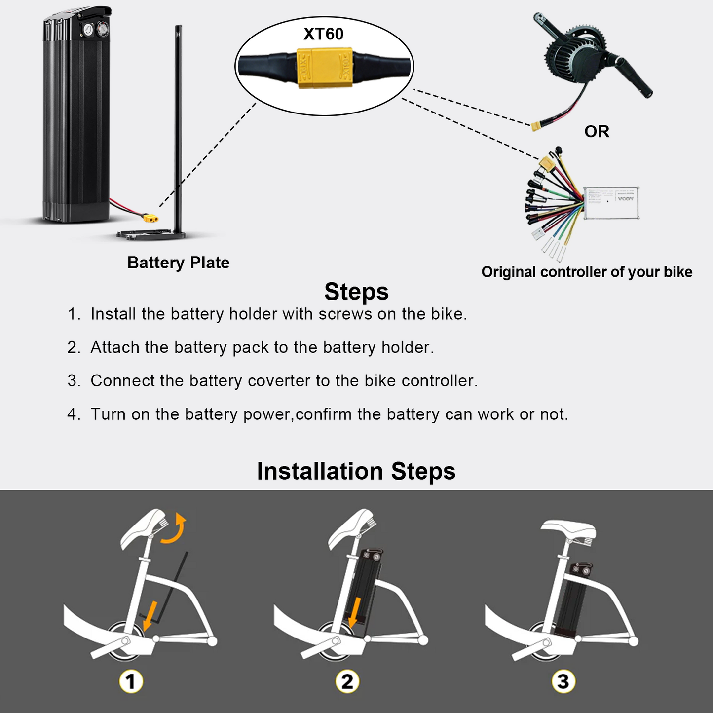 Black Silver Fish 48V 13Ah Ebike Battery