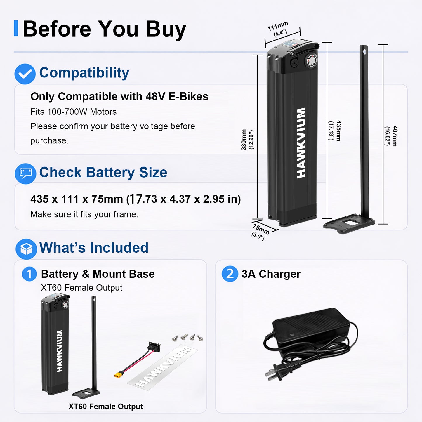 Silver Fish 48V 15.6Ah Ebike Battery Black