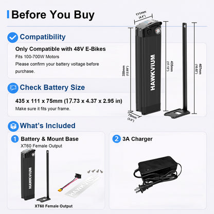 Silver Fish 48V 15.6Ah Ebike Battery Black